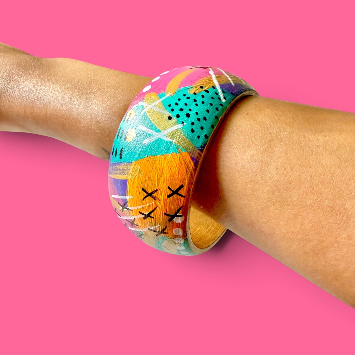 Colorful Abstract Jumbo Wood Bangle Bracelet