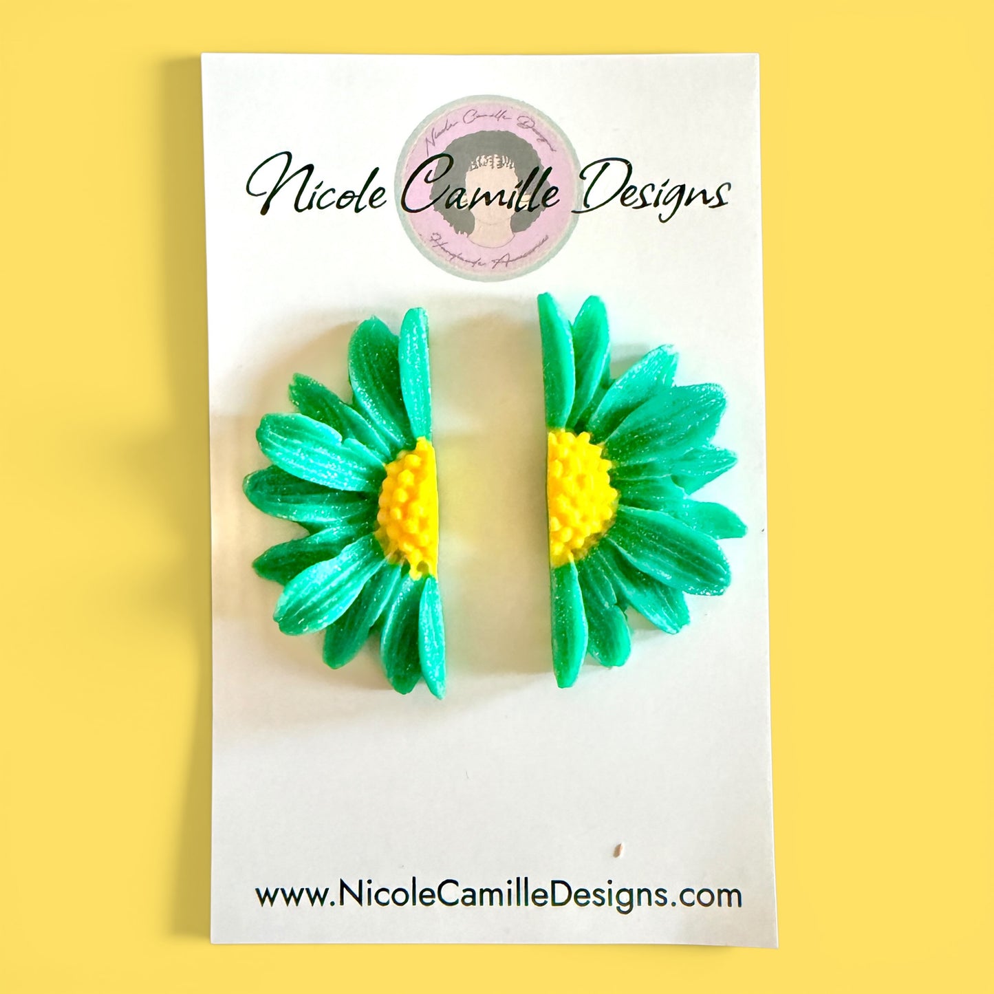 Turquoise Half Flower Clay Earrings