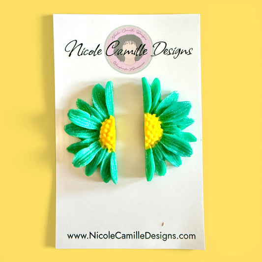 Turquoise Half Flower Clay Earrings