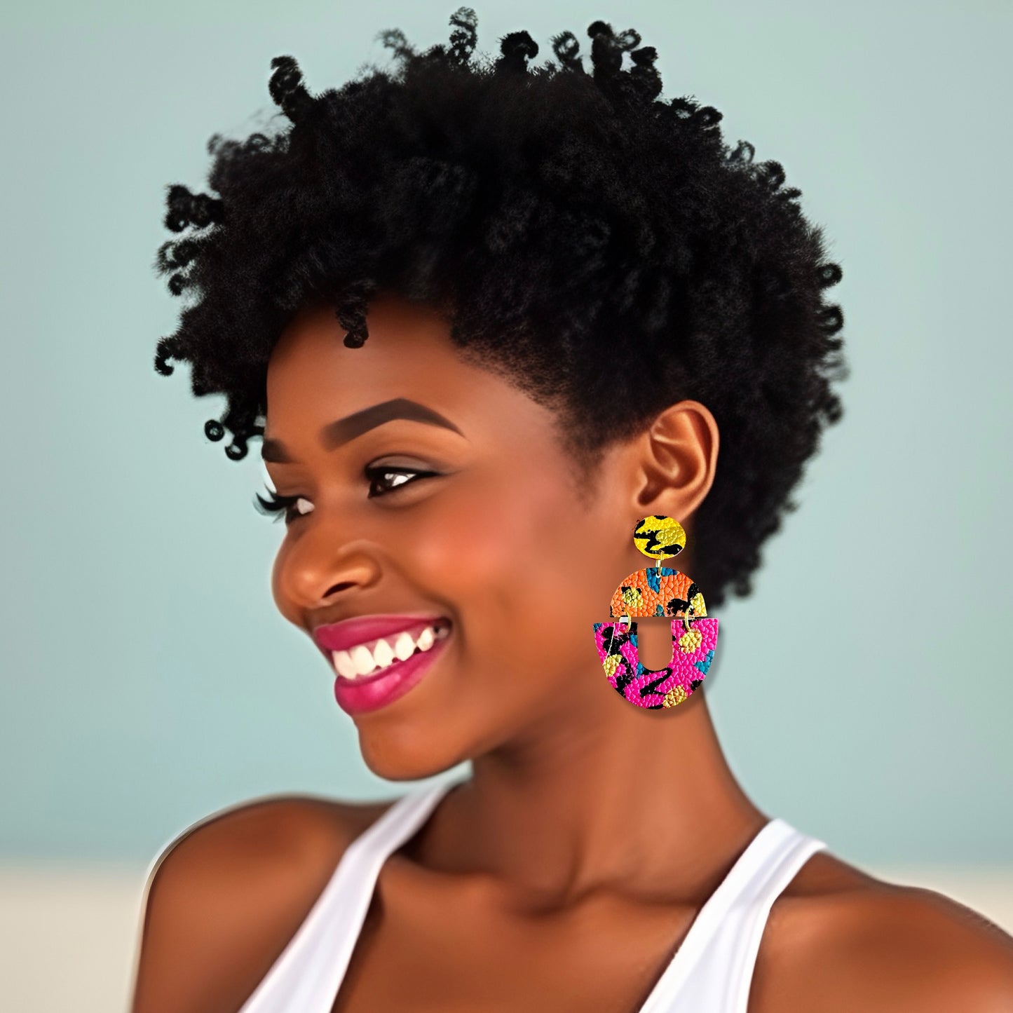 Colorful Abstract Vegan Leather Clip-on Earrings