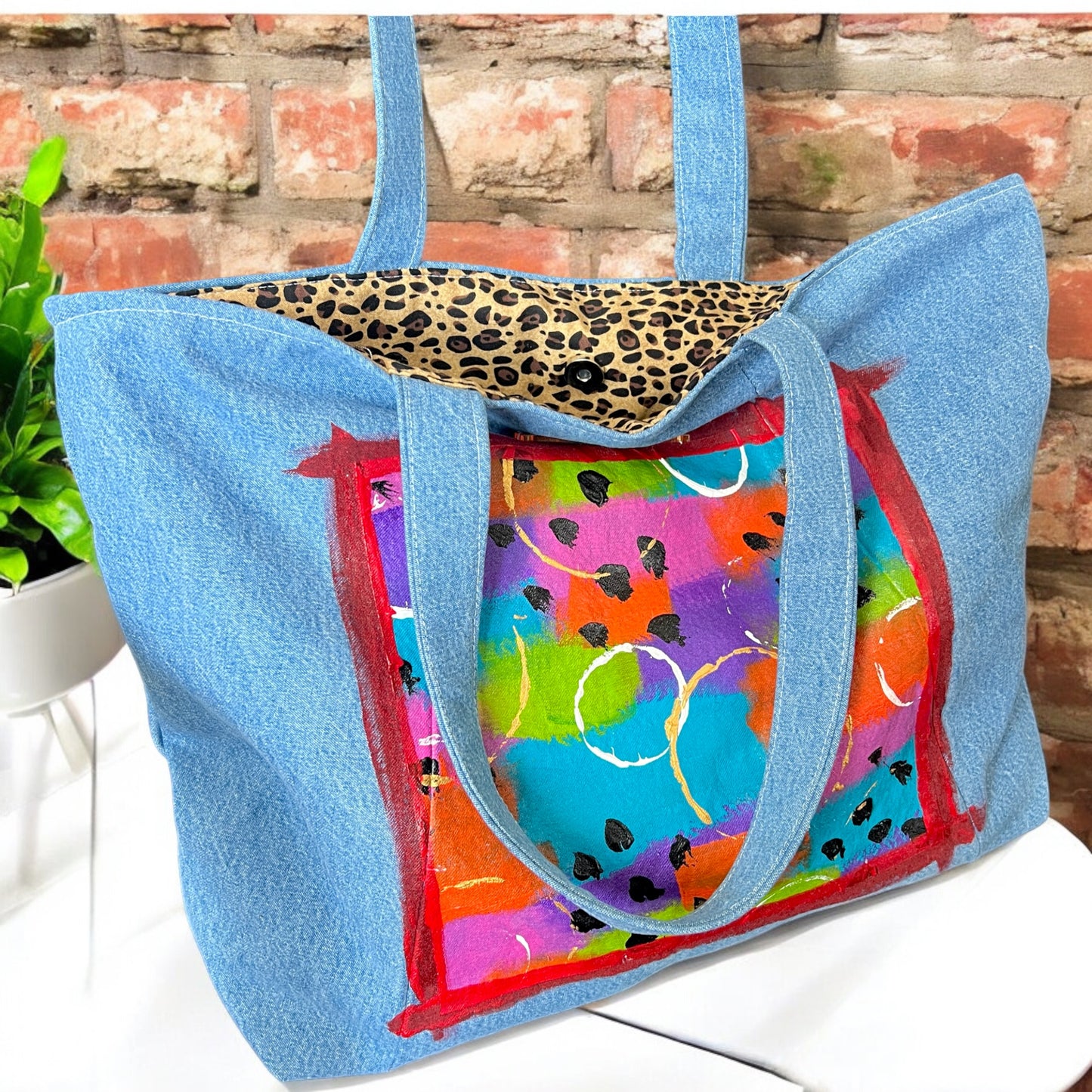 Abstract Handpainted Denim Tote