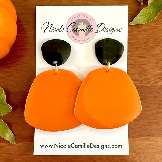 Orange & Black Organic Trapezoid Clay Earrings