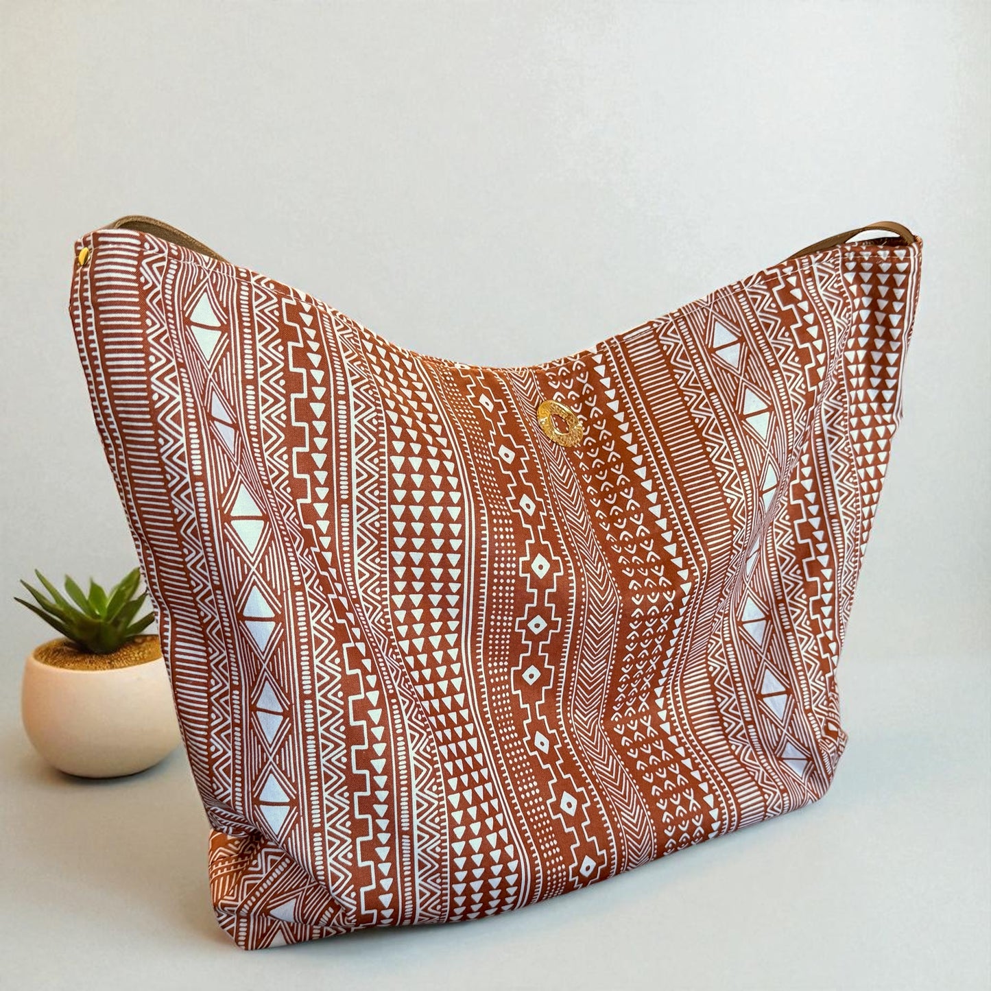 Burnt Orange Aztec Print Hobo Bag