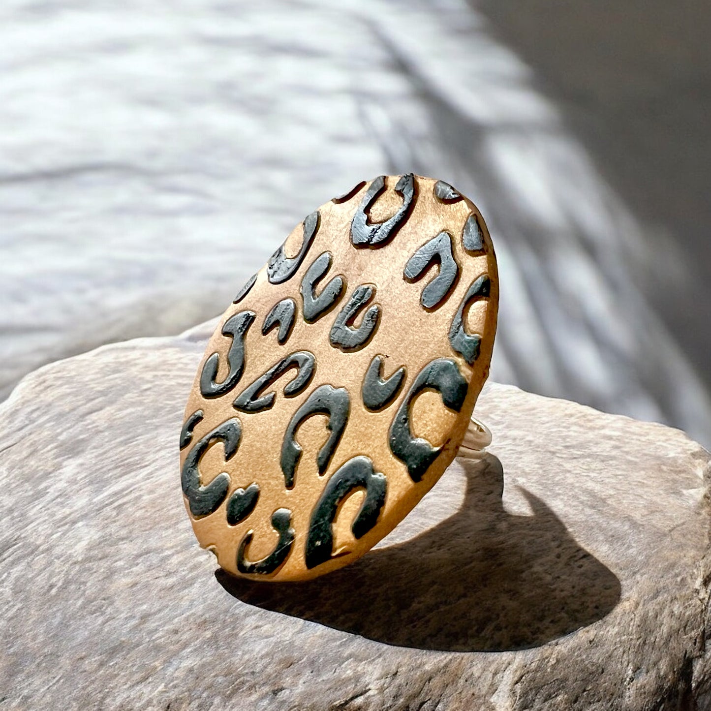 Gold Leopard Print Clay Ring