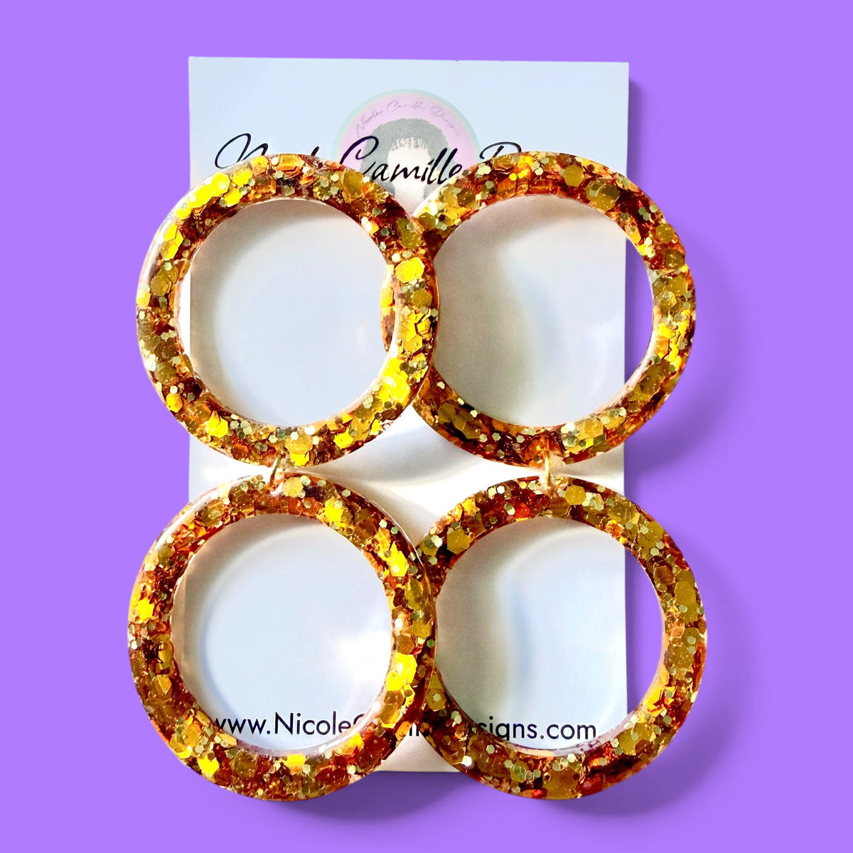 Gold Glitter Double Hoop Resin Earrings