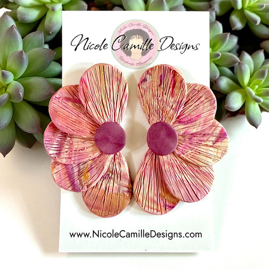 Fall Fuschia Mix Large Flower Clay Earrings