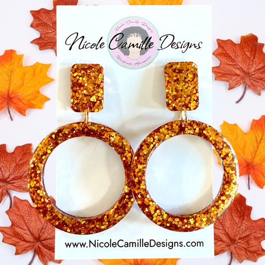 Fall Glitter Round Resin Earrings