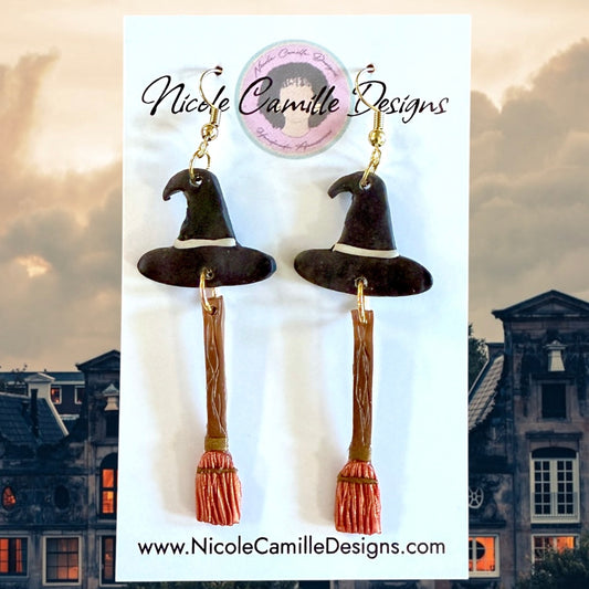 Hat & Broom Clay Earrings
