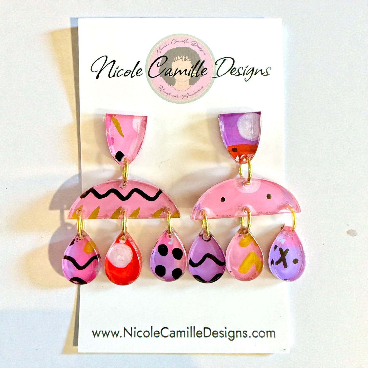 Red/Purple/Pink Abstract Geo Acrylic Earrings