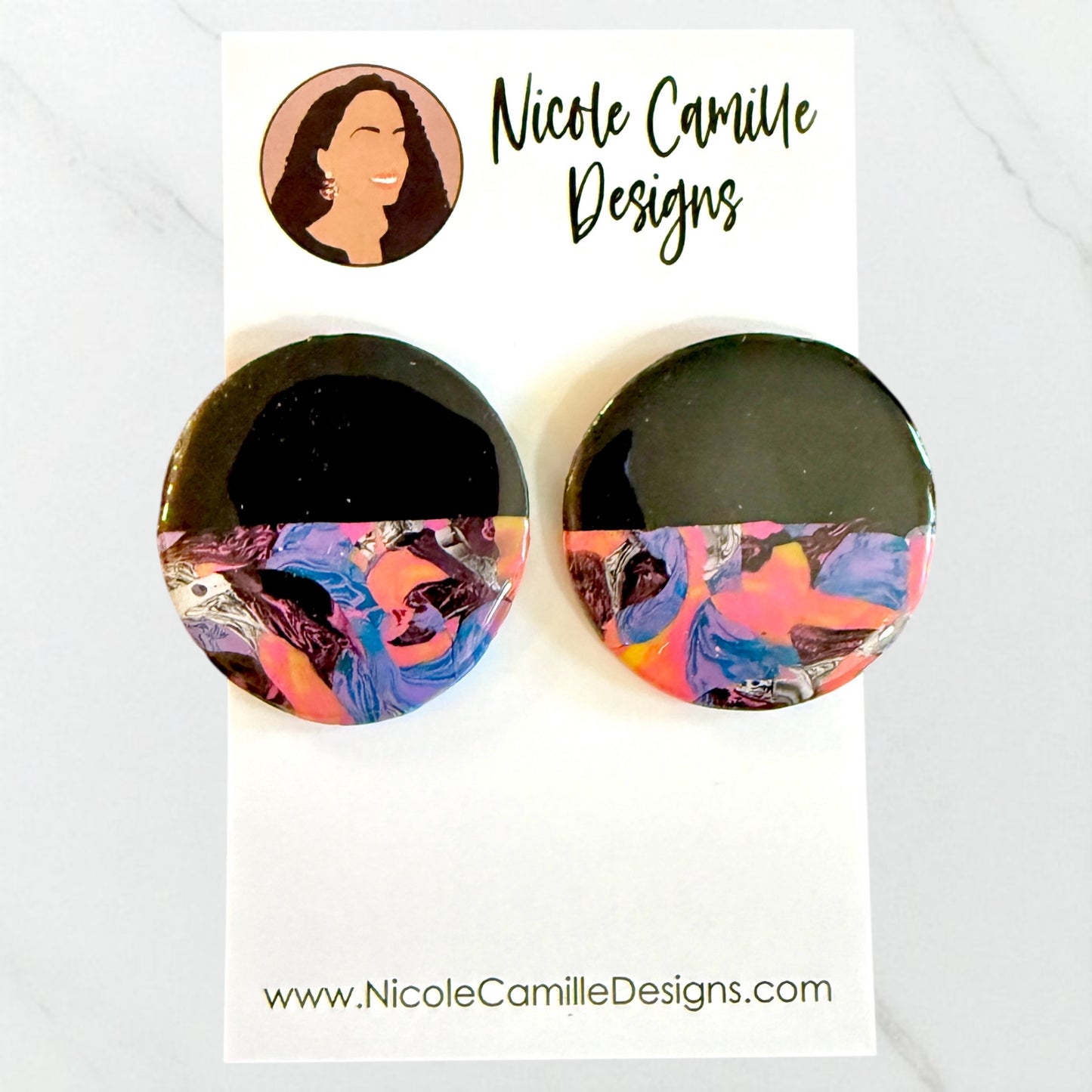 Scrap Swirl Jumbo Studs Clay Earrings