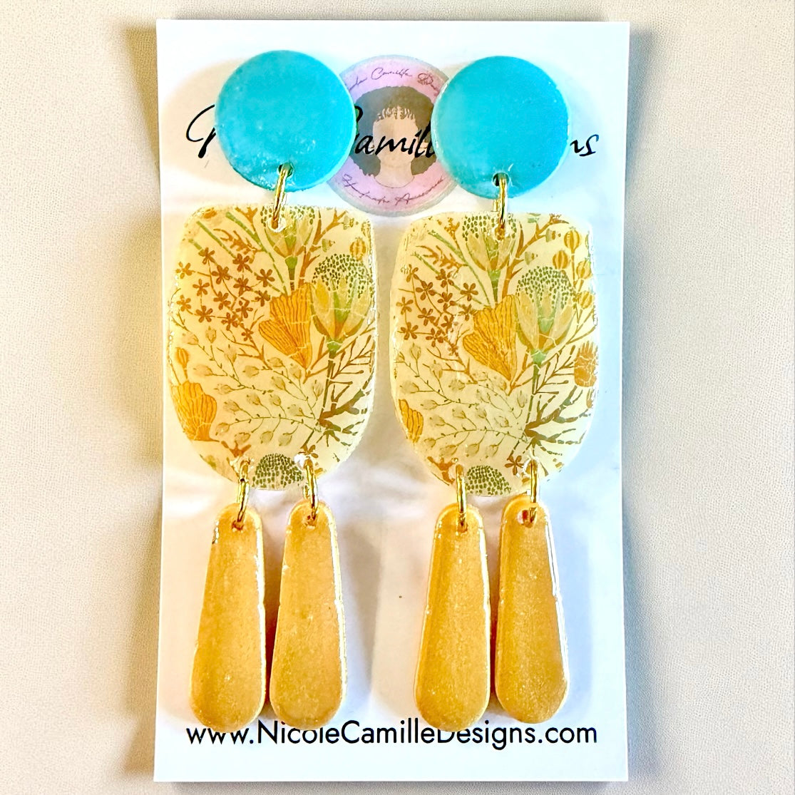 Fall Print Arch Dangle Clay Earrings