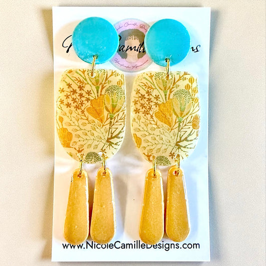 Fall Print Arch Dangle Clay Earrings