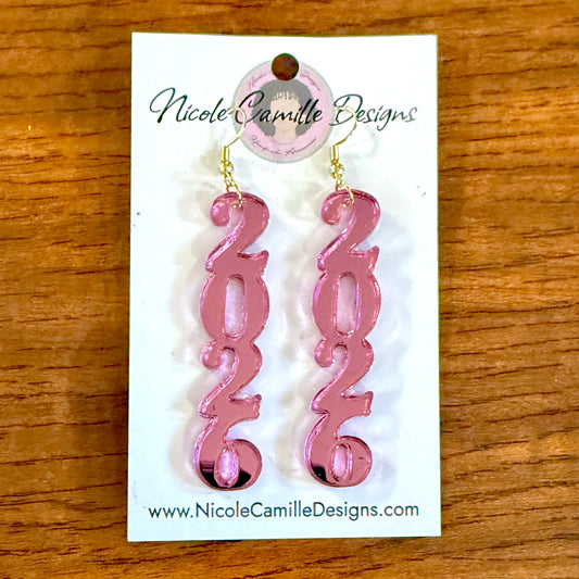 Pink 2026 Mirror Acrylic Earrings
