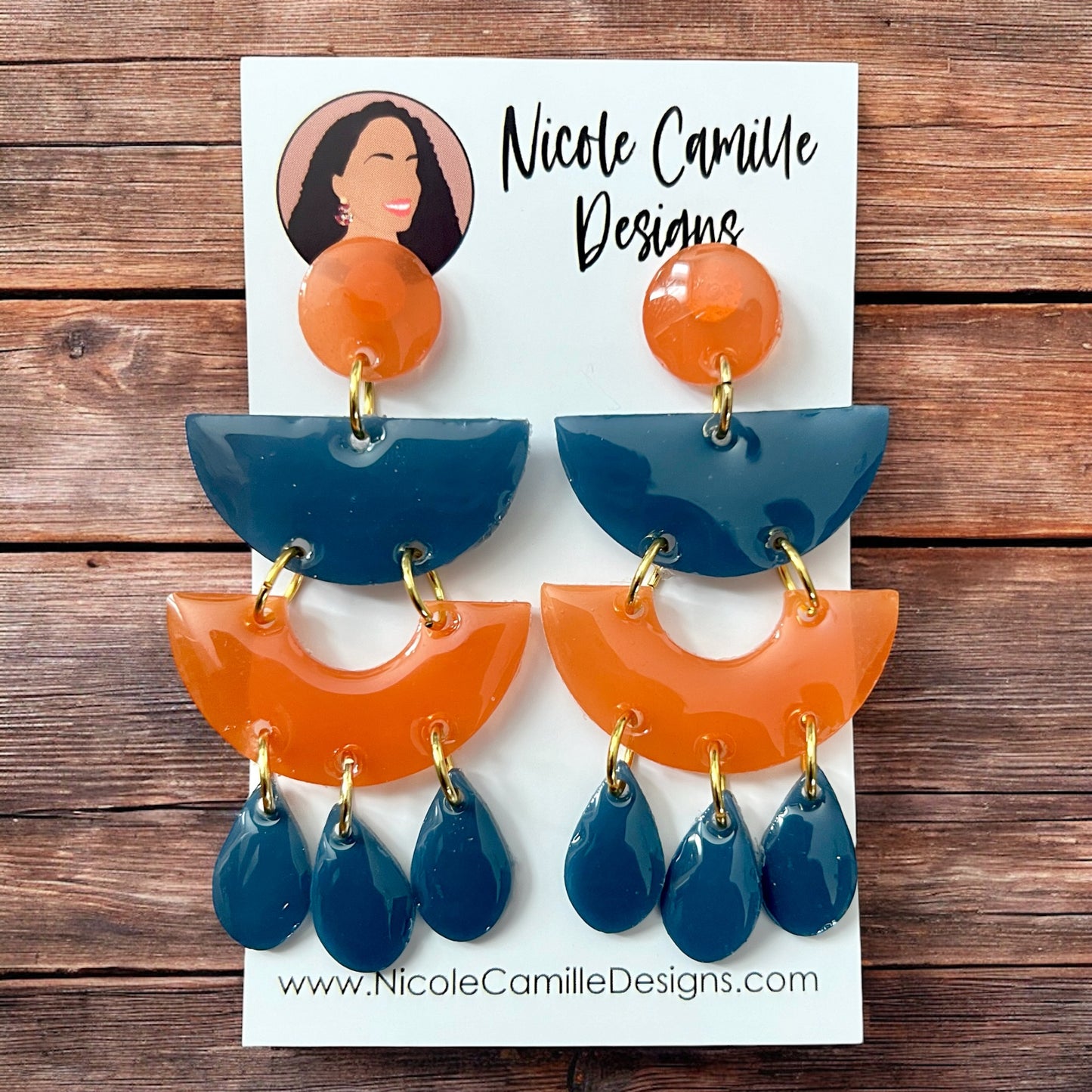 Navy & Burnt Orange “Barcelona” Resin Earrings