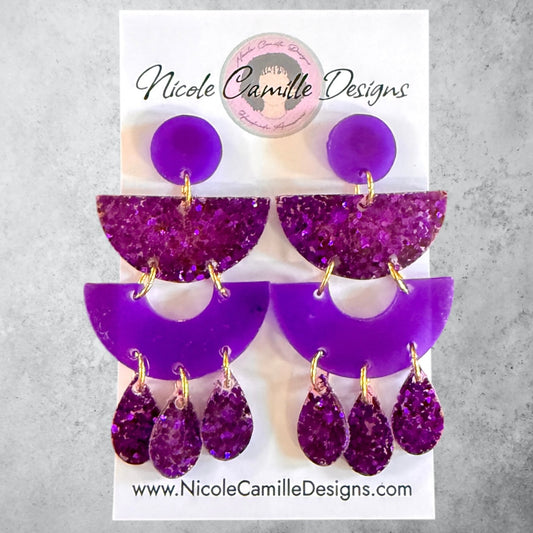 Purple Glitter “Barcelona” Resin Earrings