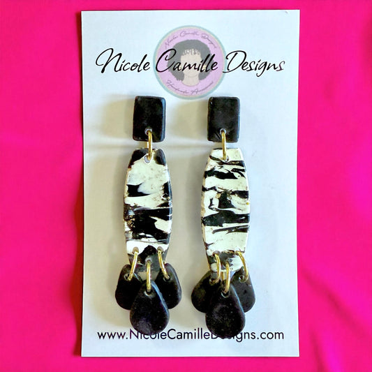 B&W Skinny Dangles Clay Earrings