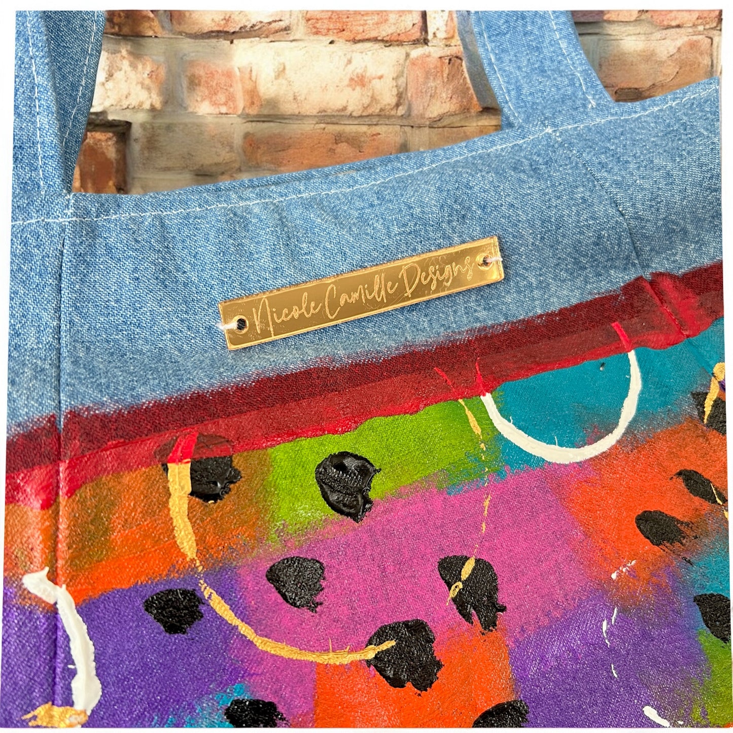 Abstract Handpainted Denim Tote