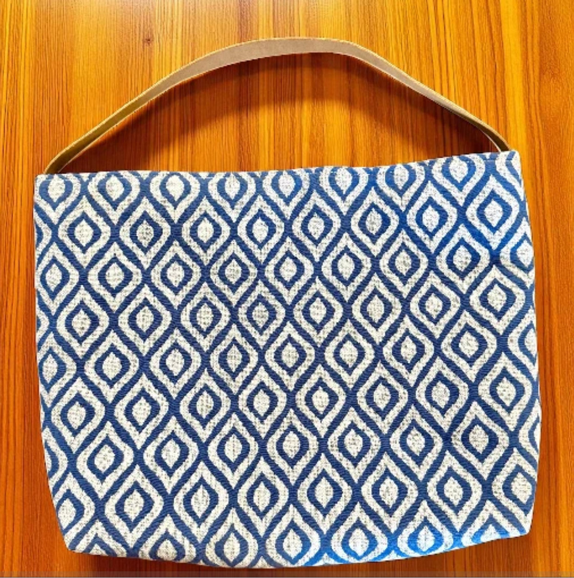 Navy & Taupe Print Hobo Bag