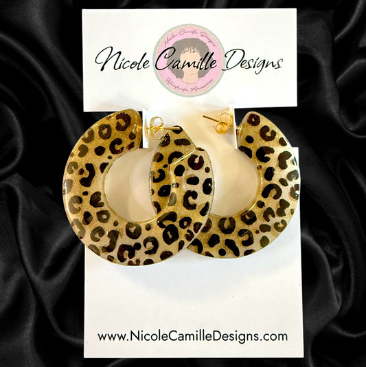 Cheetah Print Wide Hoop Resin Earrings