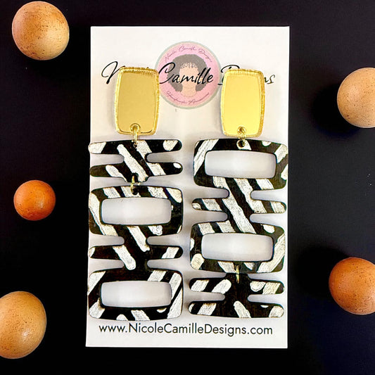 Mudcloth Print Wood Earrings 2