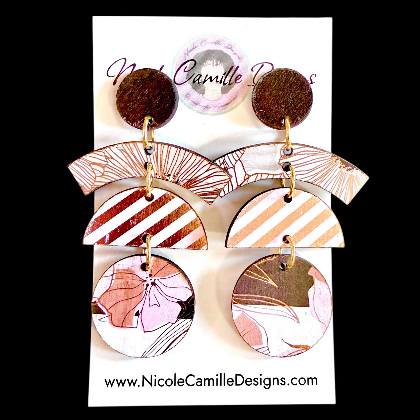 Rose Gold Mixed Print “Tokyo” Wood Earrings