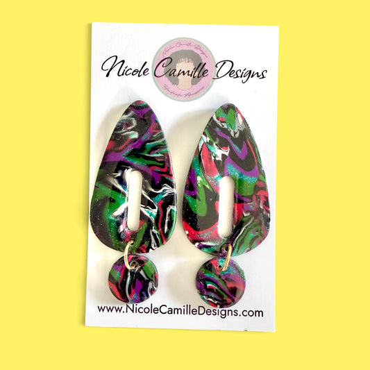 Black Mix Organic Triangle Dangle Clay Earrings
