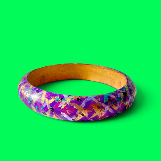 Purple Abstract Skinny Wood Bangle Bracelet