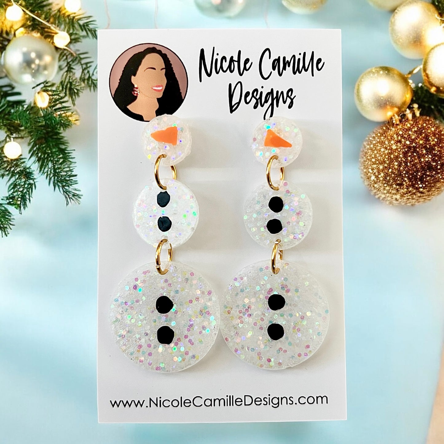 Snowman Glitter Resin Earrings