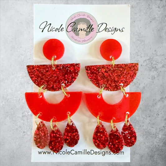 Red Glitter “Barcelona” Resin Earrings