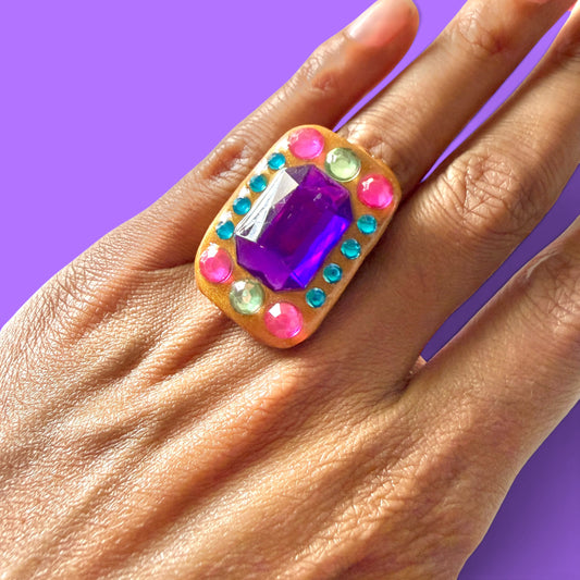 Gold Jeweled Clay Adjustable Ring 1