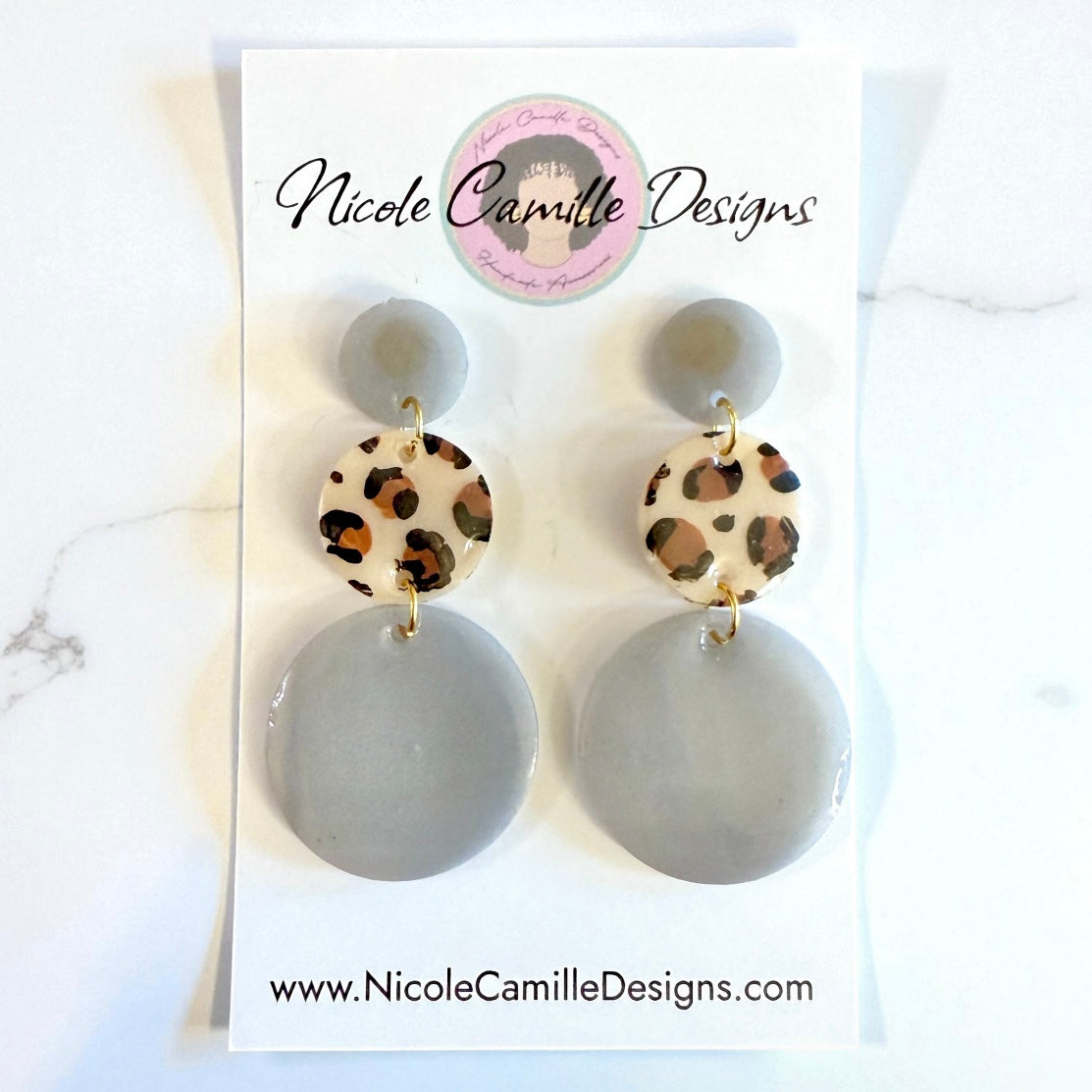 Gray & Leopard 3-Disc Resin Earrings