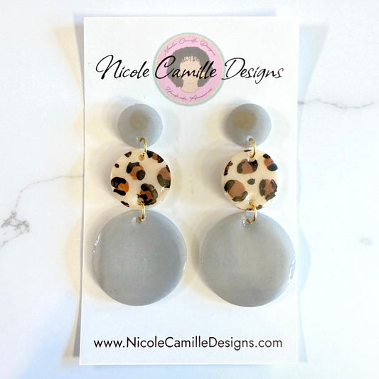 Gray & Leopard 3-Disc Resin Earrings