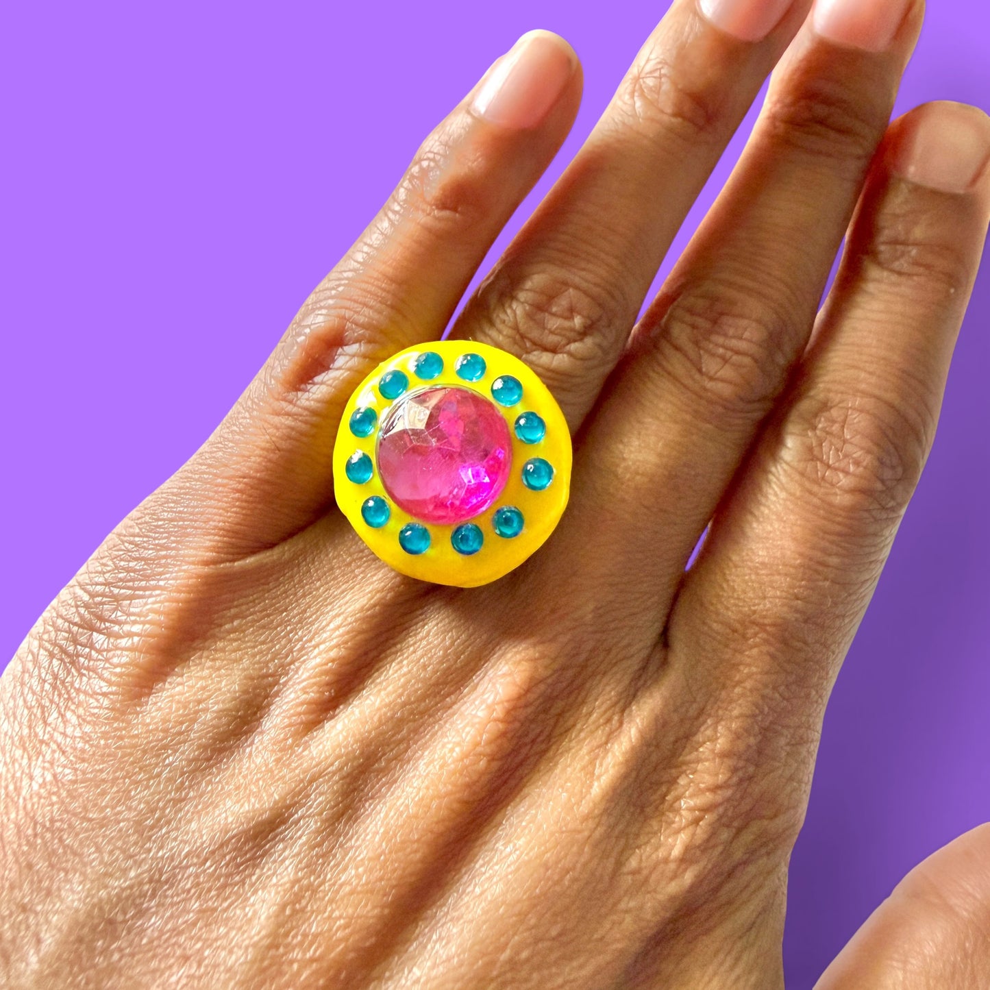 Yellow Jeweled Clay Adjustable Ring