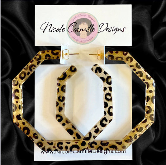 Cheetah Print Geo Hoop Resin Earrings