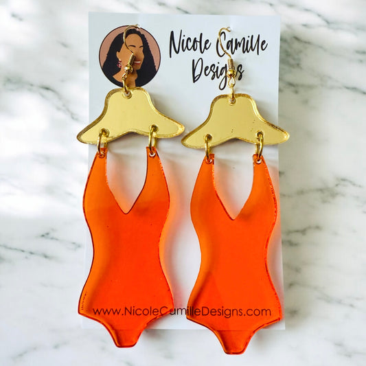 Orange Swimsuit Acrylic Earrings