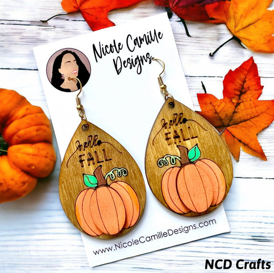 Hello Fall Wood Earrings