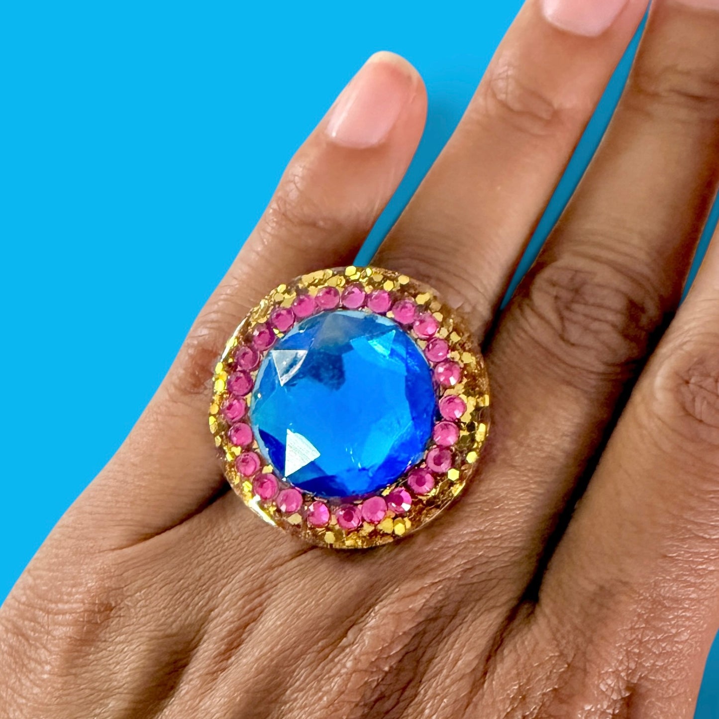 Gold Glitter Round Resin Ring 2