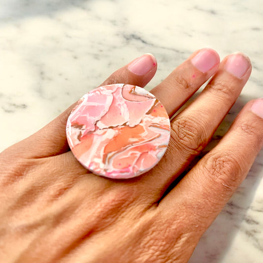 Coral Gemstone Large Clay Ring