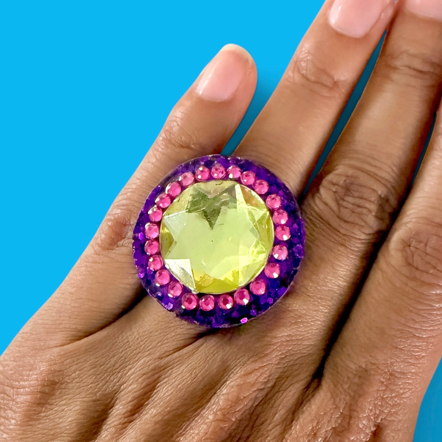 Purple Glitter Round Resin Ring 2