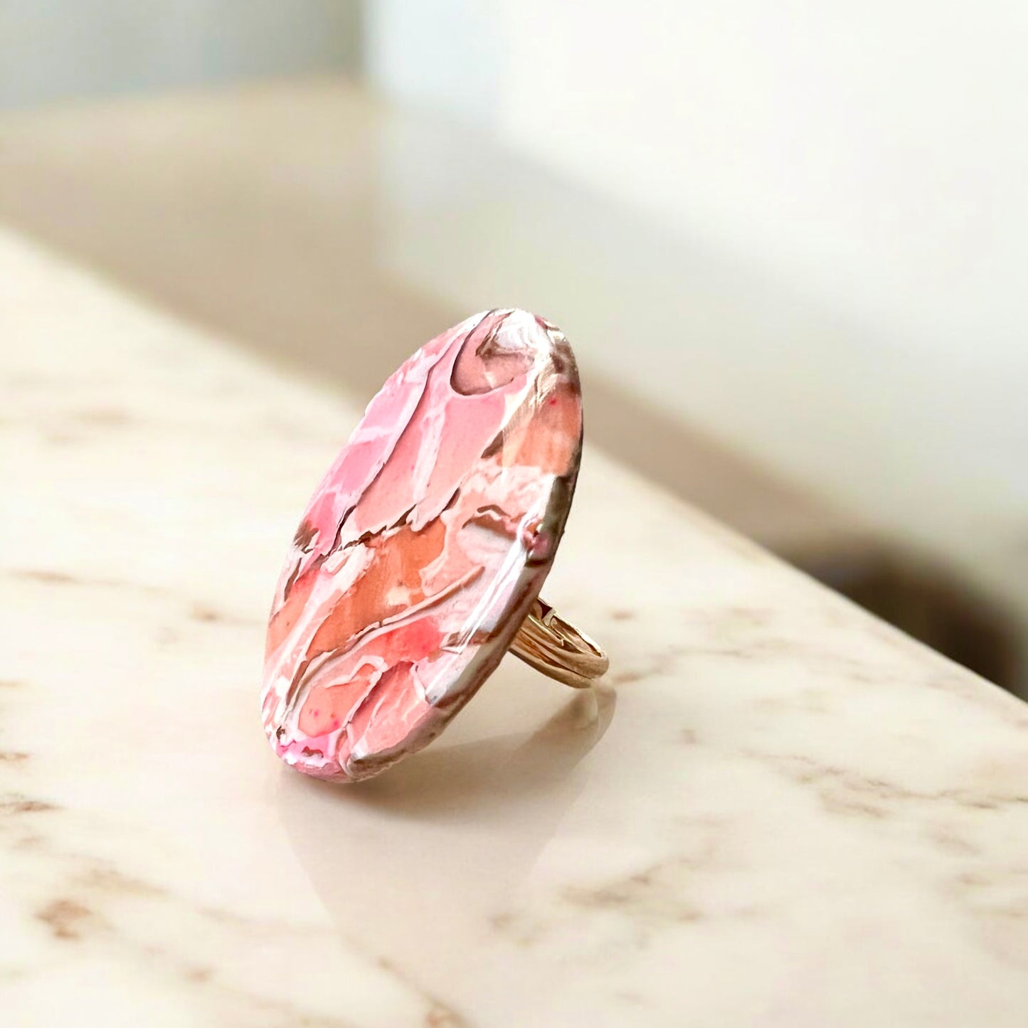 Coral Gemstone Large Clay Ring