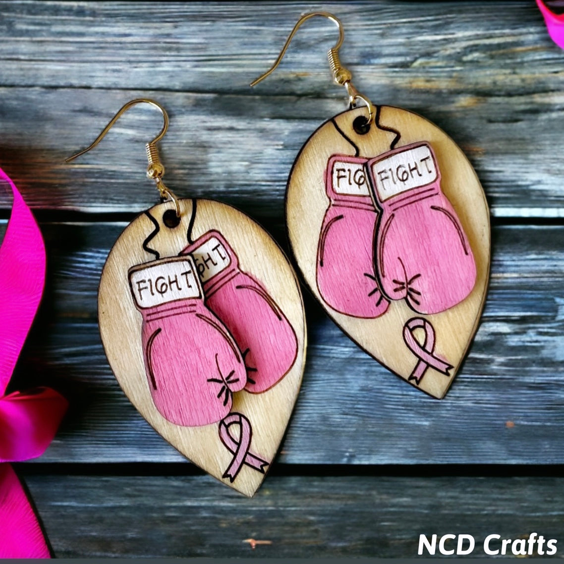 Breast Cancer Awareness Wood Earrings