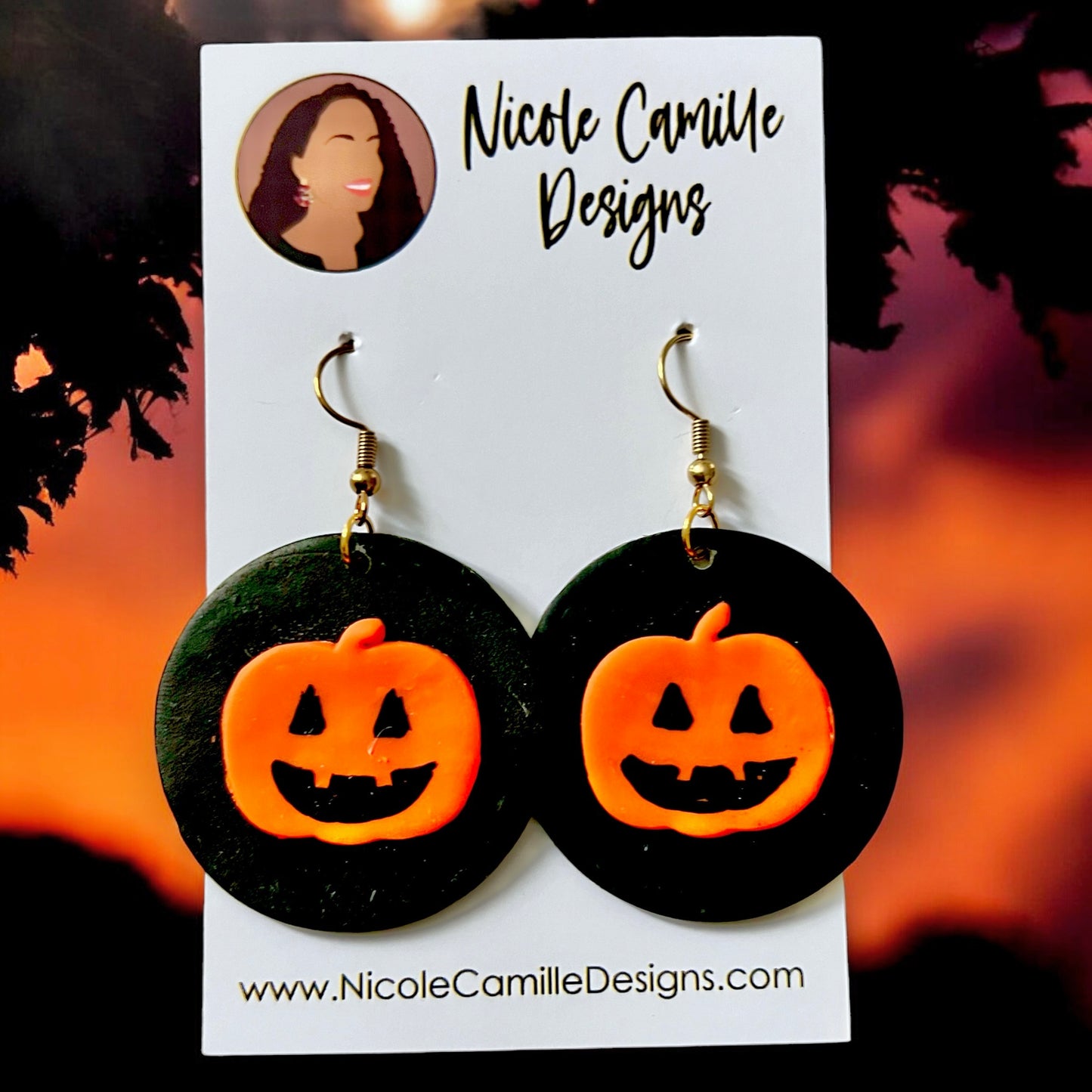 Jack-o-lantern Clay Earrings