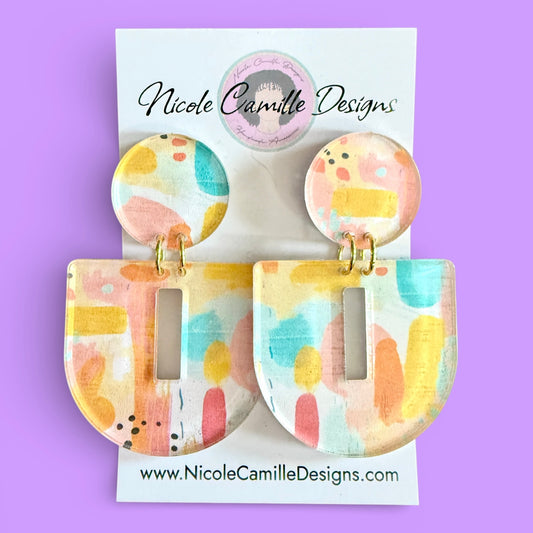 Spring Print Reverse Arch Acrylic Earrings