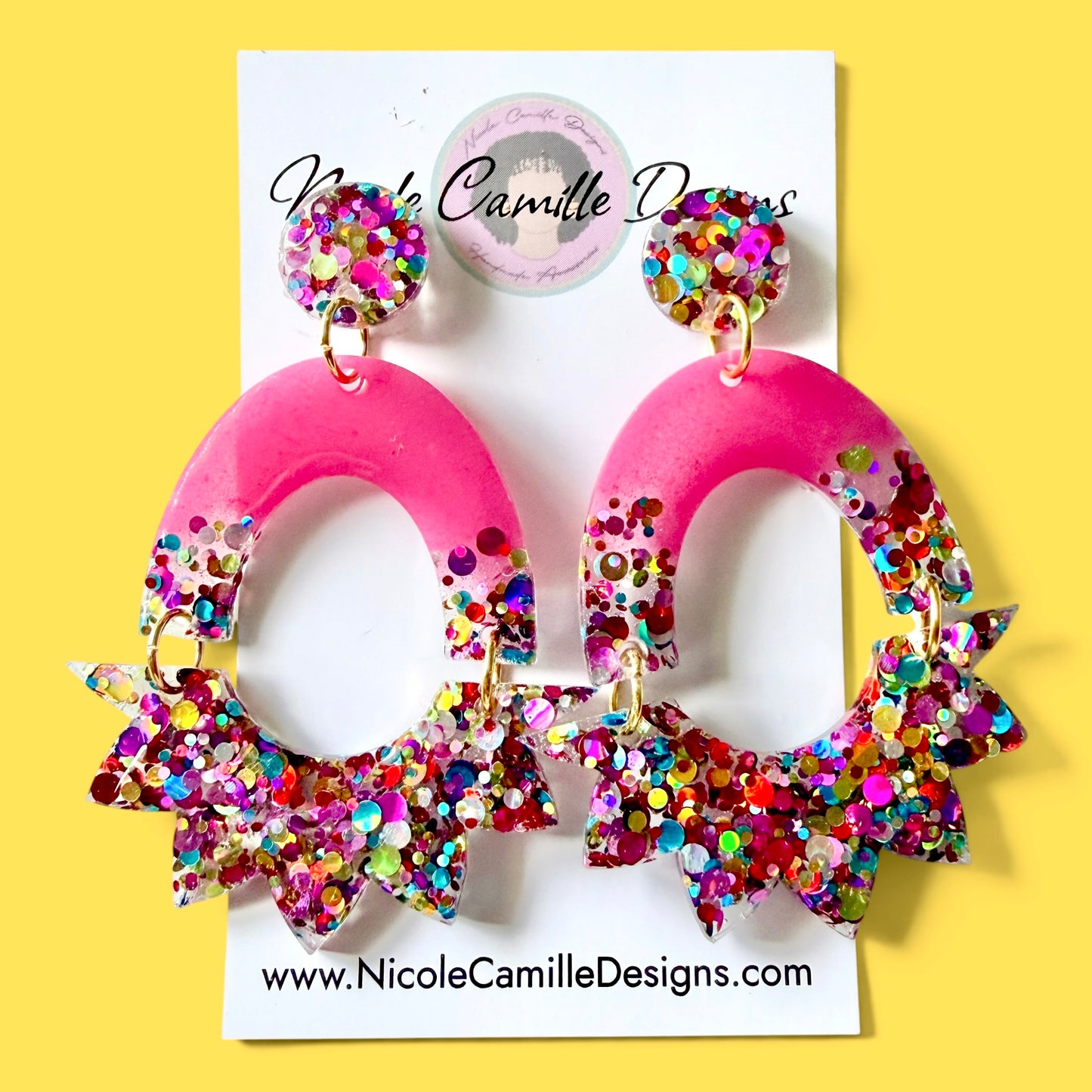 Fuschia Rainbow Glitter “Michelle” Resin Earrings
