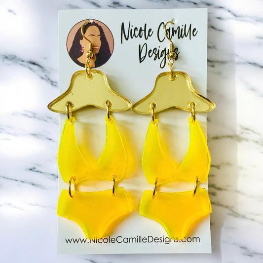Yellow Bikini Acrylic Earrings