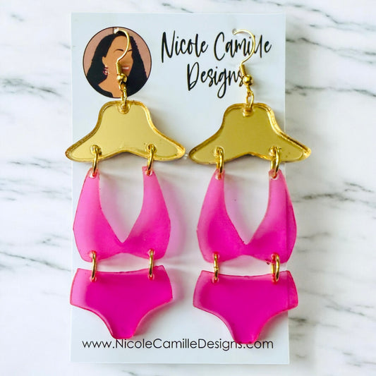 Fuschia Bikini Acrylic Earrings