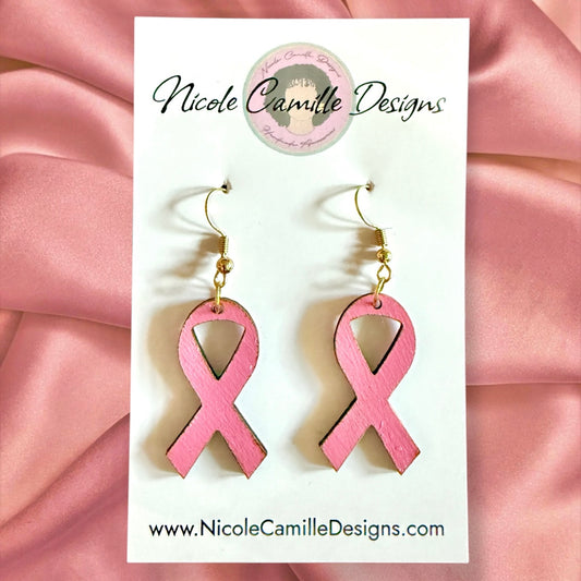 Breast Cancer Ribbon Wood Earrings (Small)
