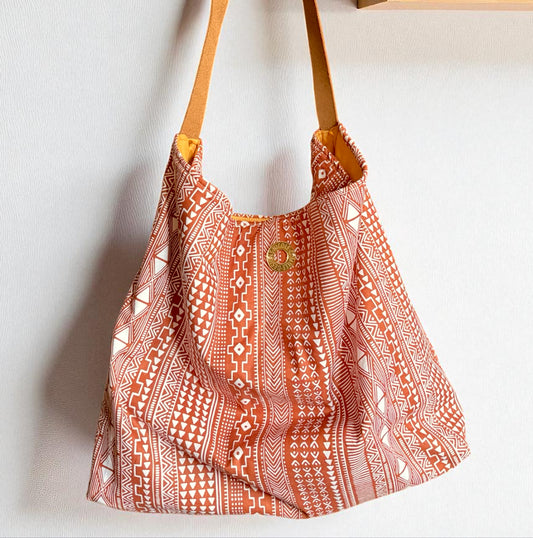Burnt Orange Aztec Print Hobo Bag