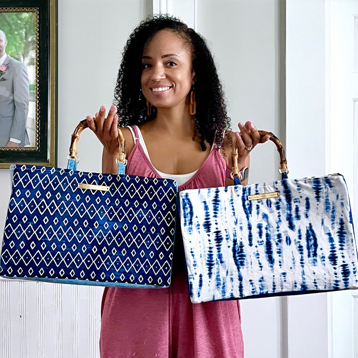 White & Blue Batik “Jennifer” Tote