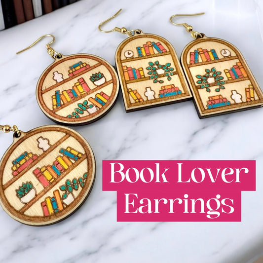 Book Lover Wood Earrings